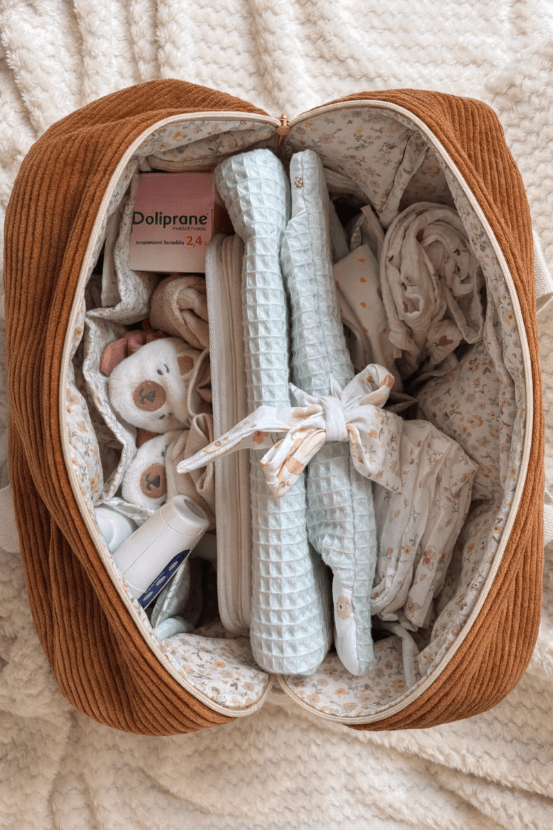 Sac à langer 11 poches fait main collection Douceur Printanière