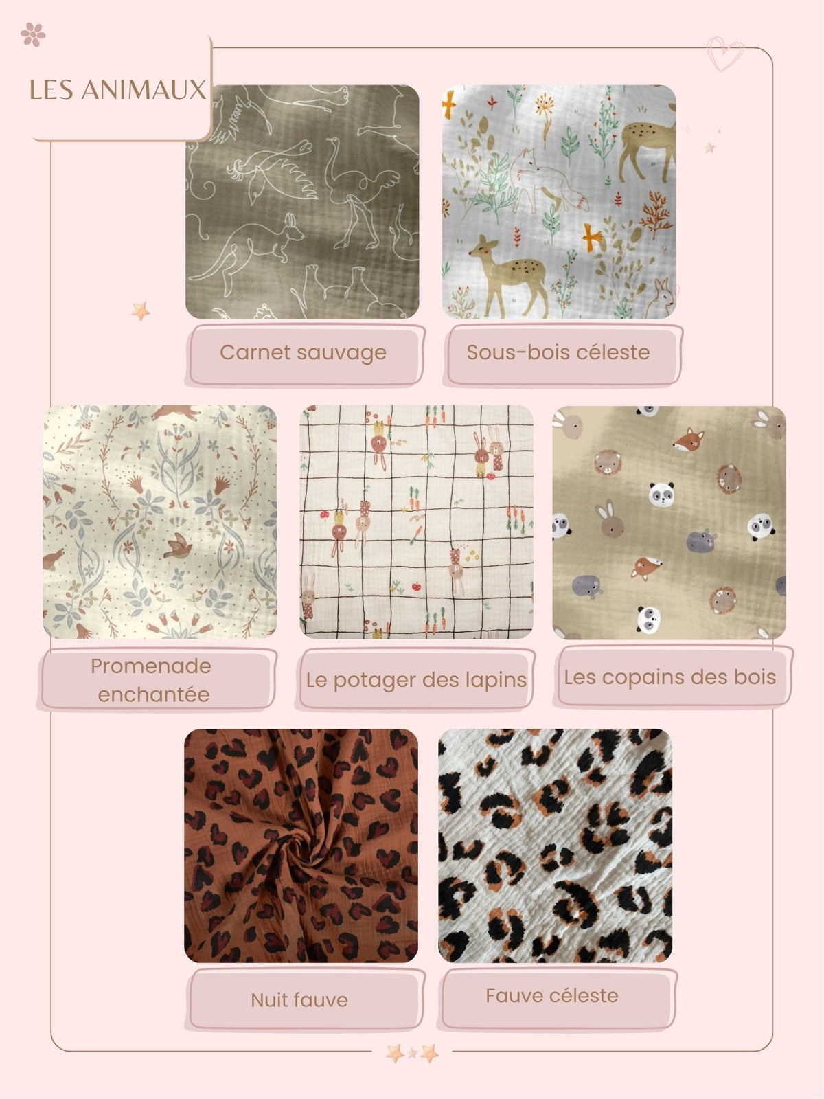 Lot de langes gaze de coton - Motifs et nombres au choix