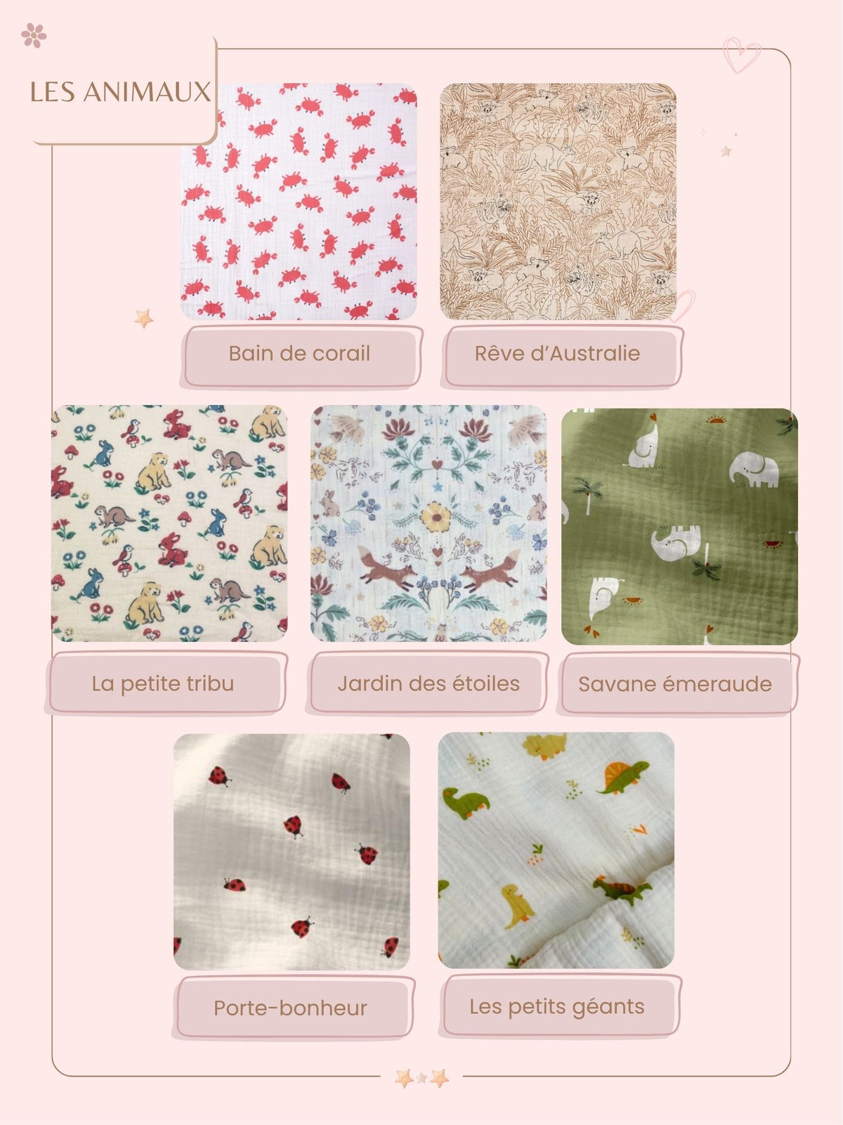 Lot de langes gaze de coton - Motifs et nombres au choix