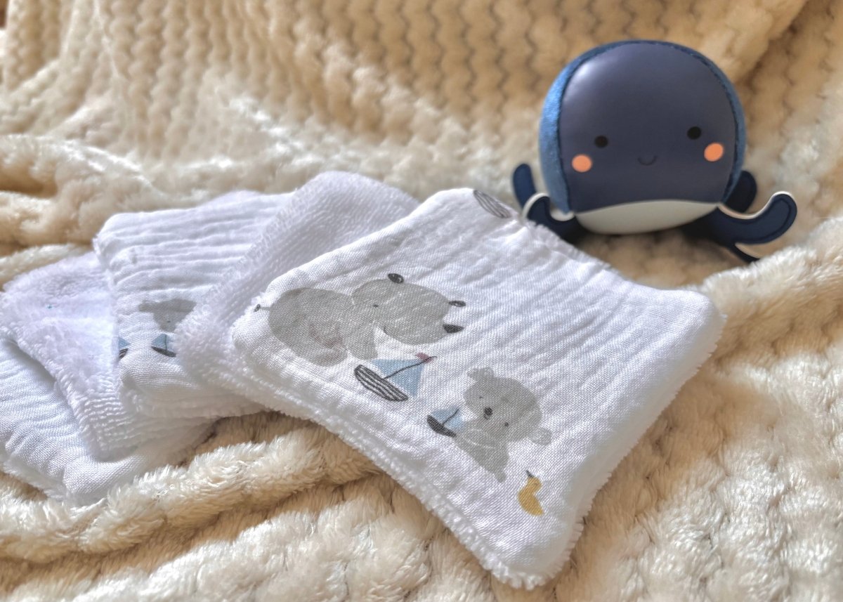 Cotons lavables faits main collection Horizon Céleste certifiés Oeko-Tex bébé