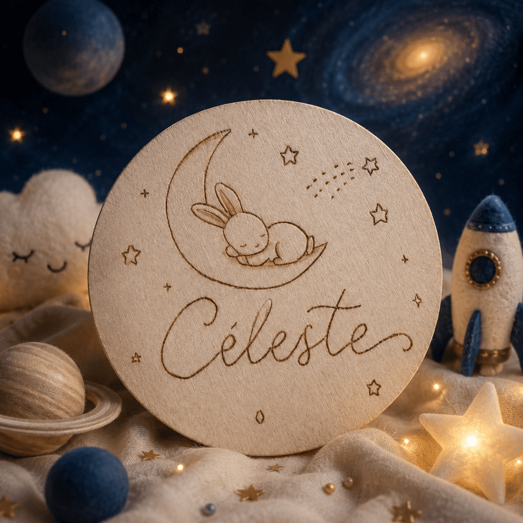 🌙 Plaque prénom personnalisée – Création sur mesure en pyrogravure -