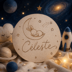 🌙 Plaque prénom personnalisée – Création sur mesure en pyrogravure -