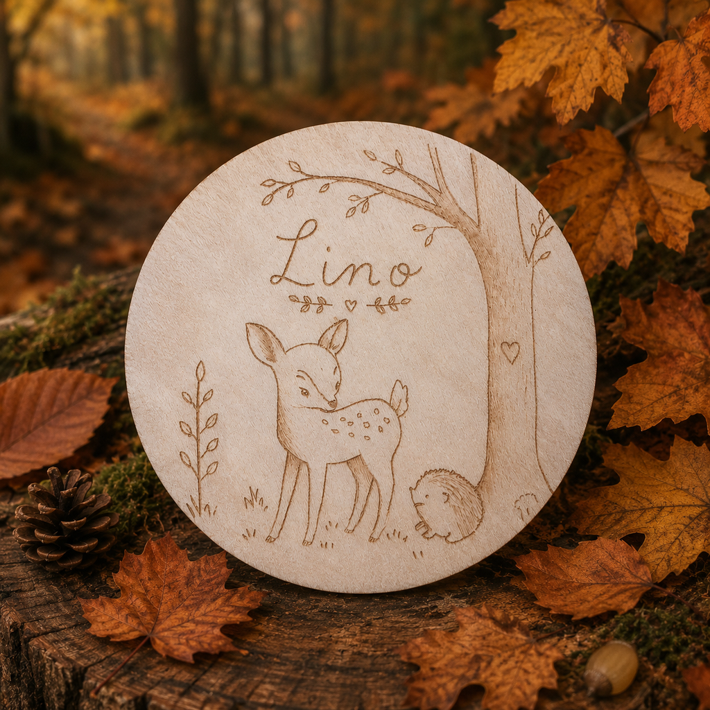 🌙 Plaque prénom personnalisée – Création sur mesure en pyrogravure